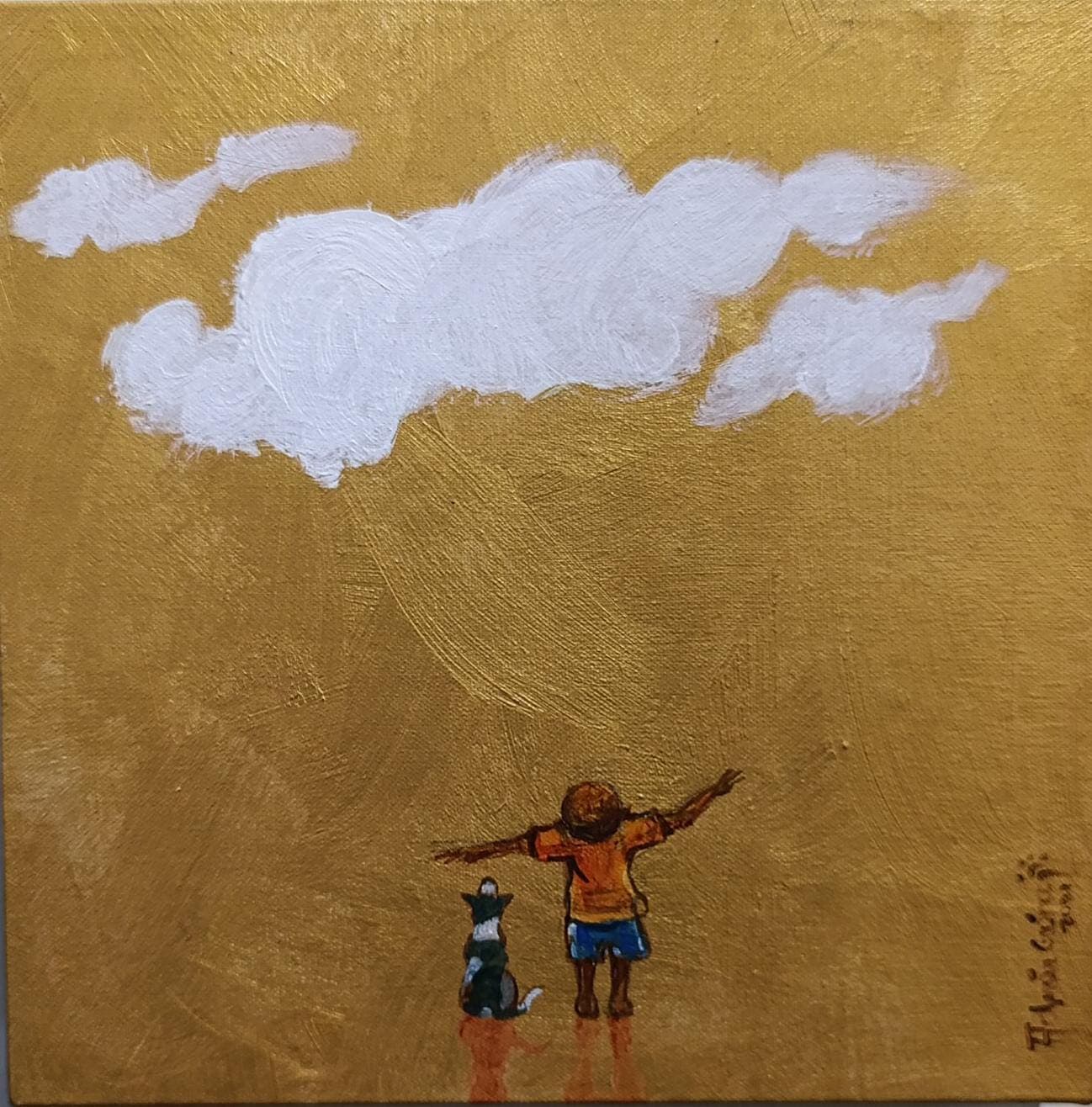 Niño con perro en dorados por Adrián Gómez