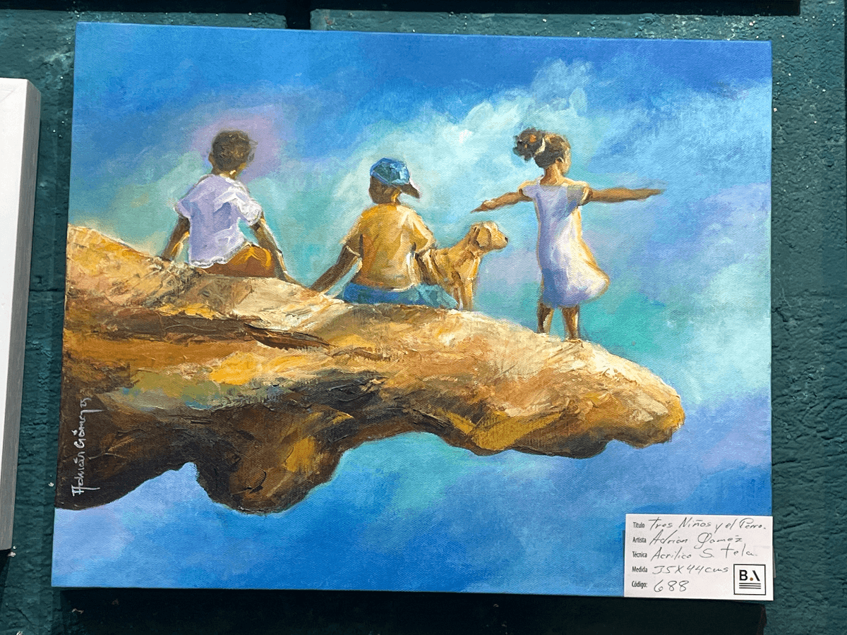 Tres niños y perro por Adrián Gómez